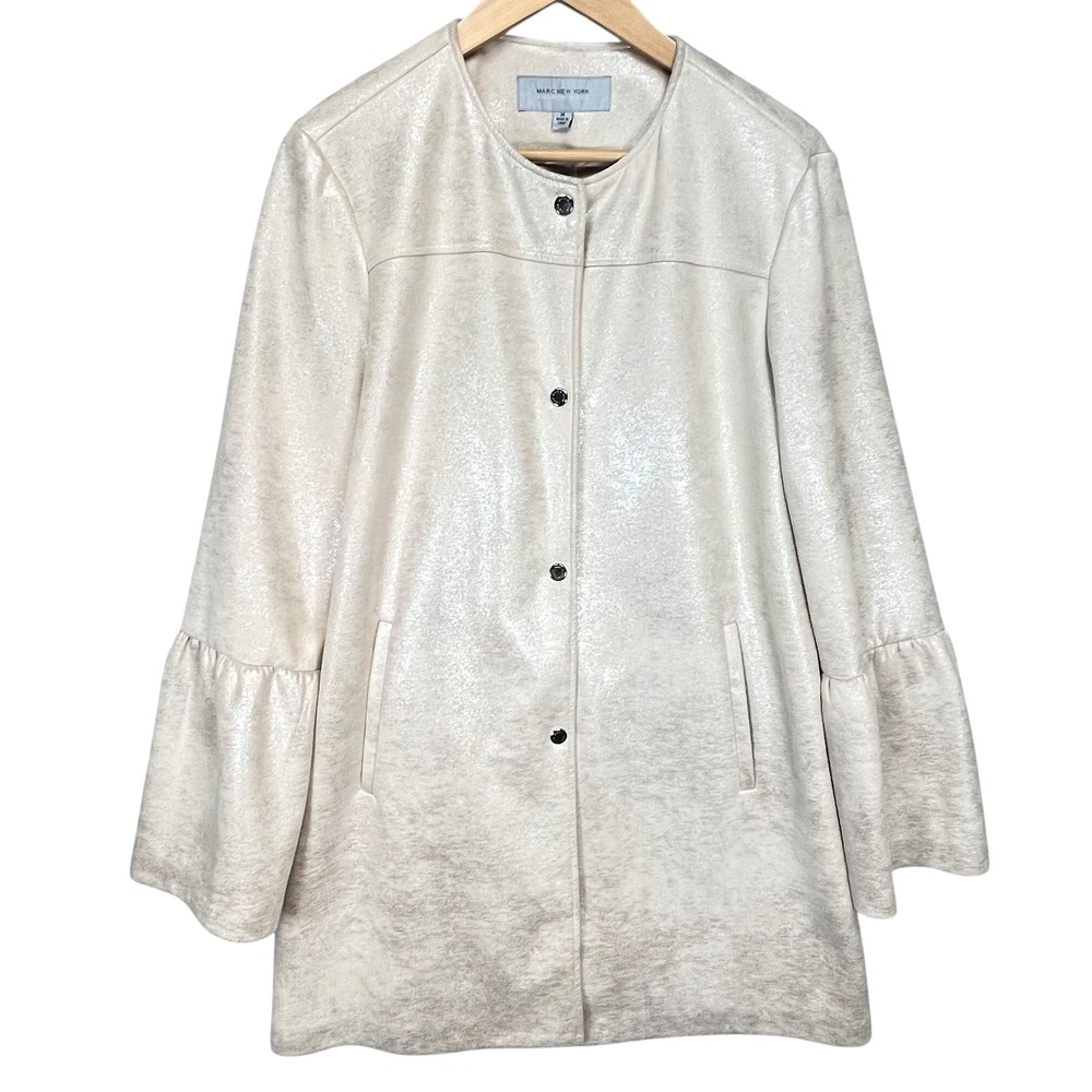 Marc New York Andrew Marc Ivory Shimmer Bell Sleeve Coat Jacket Women's M‎